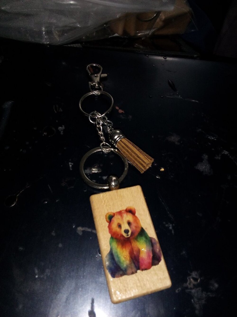 Wooden Bear Bag Charm with Tassel